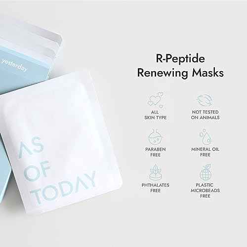 AS OF TODAY R-Peptide Sheet Mask 5 Pack | Hydrating Anti-Aging Face Mask with Peptides & Botanical Extracts | Wrinkle Care, Firming & Soothing | Korean Skincare Clean Beauty | Collagen Sheet Mask