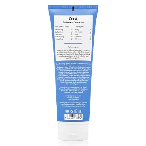 Q+A Salicylic Acid Body Wash (250ml), Sensitive Shower Gel, Body Care, Shower Gel with Green Tea Extract and BHA, Gently Exfoliates, Smoothes, and Softens the skin
