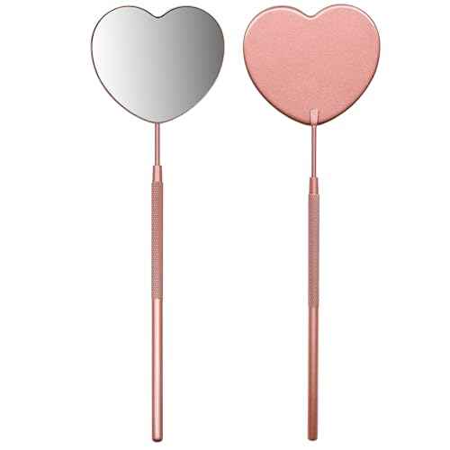 2.2inch Lovely Lash Mirror, Heart Shaped Detachable Stainless Steel Eyelash Mirror for Eyelash Extensions, Lash Supplies and Tool for Techs, Pink