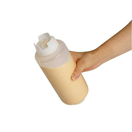 Restaurantware First In First Out 32 Ounce Condiment Squeeze Bottle 6 Refillable Lid FIFO Squeeze Bottle - Precision Dispensing Tip Flexible Clear Plastic Squeeze Bottle For Sauces