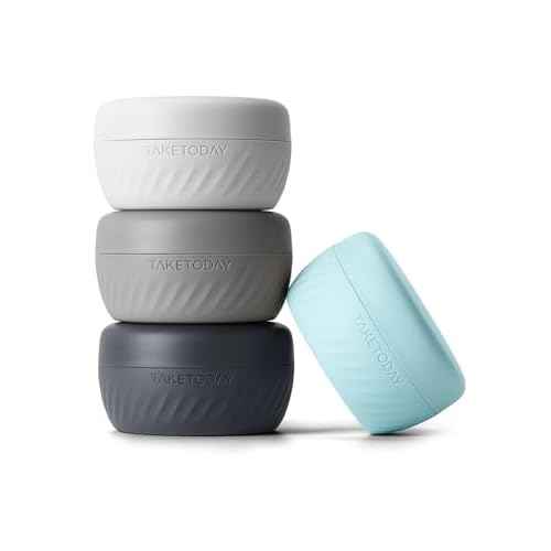 TakeToday Travel Containers for Toiletries, Leak-proof, TSA Approved, Refillable Silicone Cream Jars with Lid Travel Size Essential for Cosmetic toiletry Cream, 2oz, 4 Pack (Gray)
