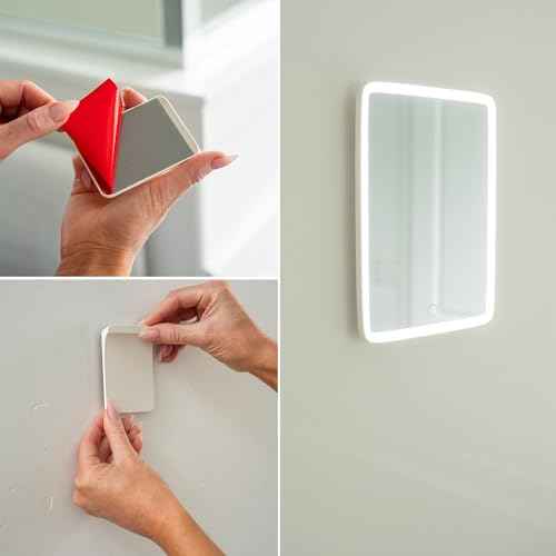 Mavoro 7x9 LED Lighted Rechargeable Travel Mirror | Small Wall Adhesive Mirror | Peel and Stick Wall Mount Lighted Travel Mirror | Real Glass Touch Sensor Vanity Mirror with Stand