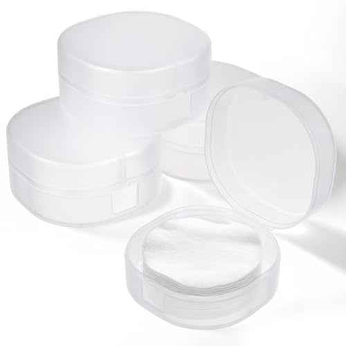 4Pcs Plastic Cotton Square Holder Cosmetic Cotton Pad Holder with Hanging Loop Portable Travel and Sealed Suitable for Makeup Remover Cottons Balls, White