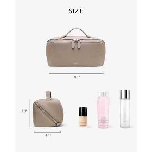 EACHY Leather Makeup Bag, Portable 180¡Æ Wide-Open Flat Cosmetic Bag for Women, Large Capacity Make Up Organizer Makeup Pouch with Divider and Handle