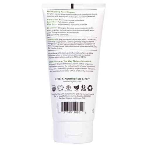 Nourish Organic Moisturizing Face Cleanser for All Skin Types, Watercress + Cucumber Face Wash, Fragrance-Free, 6 Oz (Pack of 2)