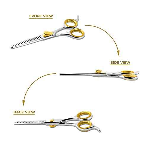 SHARF Gold Touch Barber 5.75 Inch, 20-Tooth Professional Thinning Shears 440c Japanese Stainless Steel Barber Scissors For Men and Women