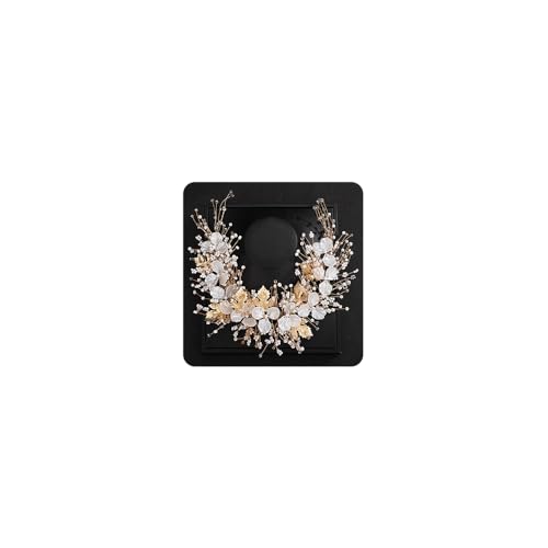 Teyglen Flower Bride Wedding Hair Vine Bridal Flower Headband Gold Silver Leaf Crystal Beads Headpiece Wedding Hair Accessories Floral Head Piece for Women Bride Flower (Gold)