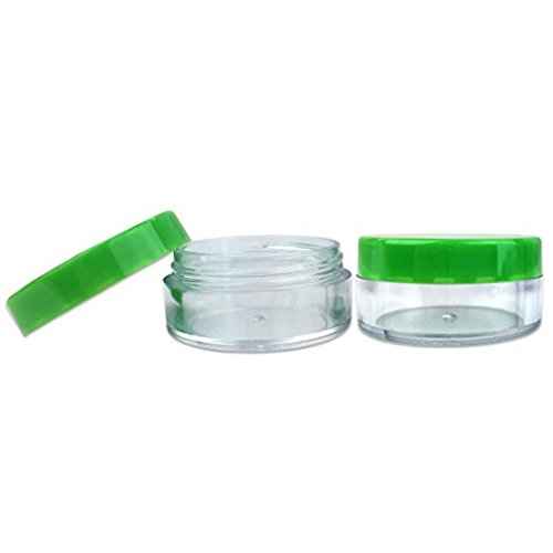 Beauticom 10g/10ml (0.35 Fl Oz) Round Clear Jars with Round Top Lids for Creams, Lotions, Make Up, Powders, Glitters, and more... (Color: Green Lid, Quantity: 40 Pieces)