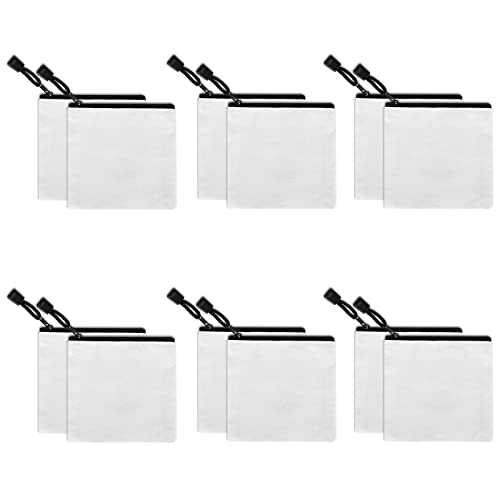 12 Pack DIY Craft Cotton Canvas Bag, Multi-Purpose Cosmetic Bag Makeup Pouches with Zipper Travel Toiletry Bag (XS, white)