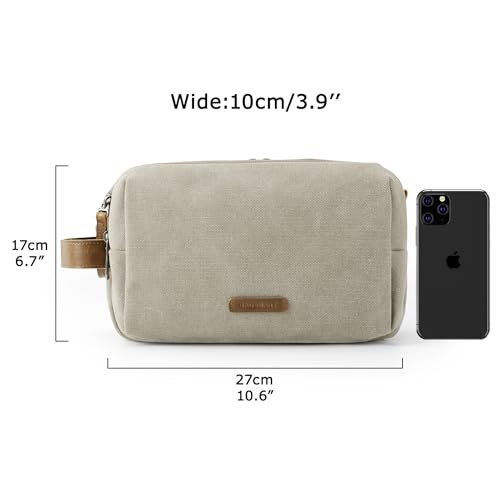 BAGSMART Toiletry Bag for Men, Canvas Travel Toiletry Organizer Dopp Kit Water-resistant Shaving Bag for Toiletries Accessories,Beige-Large