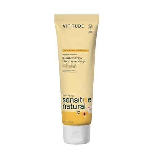 ATTITUDE Baby Lotion for Sensitive Skin with Oat, EWG Verified, Plant and Mineral-Based Ingredients, Vegan Personal Care Products, Unscented, 8 Fl Oz