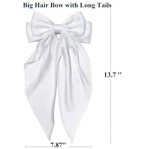DTERSE Hair Bows for Women Big Bows Hair Accessories for Womens Girls 10PCS, Valentine's Day Hair Bows for Women Cute Oversized Bow Hair Clips with Long Tails, Silky Satin Ribbon Bows for Hair