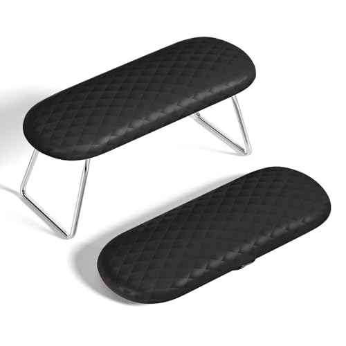 AORAEM Nail Arm Rest, Foldable Leather Nail Arm Rest with Non-slip Sleeve, Internal Sponge Filled Arm Rest Pillow with Metal Bracket, Nail Hand Rest for Home Use and Nail Salon Use (Black)