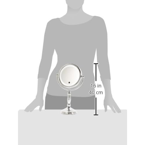 Danielle Creations 8.5-Inch LED Standing Lighted Two-Sided Makeup Mirror With Touch Activation & Dimmer, 10X Magnification
