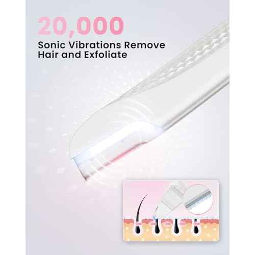 Dermaplane Razor For Women Face, 3 Adjustable Dermaplaning Tool, Facial Hair Removal Razors with Led Light for Peach Fuzz,Rechargeable Sonicsmooth Facial Hair Remover with 8 Replacement Blades (White)