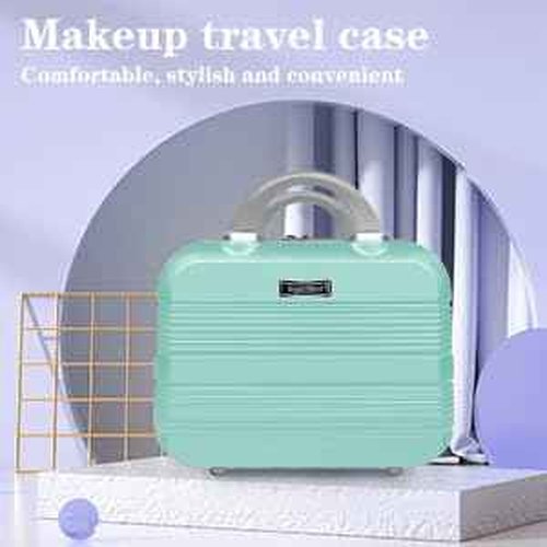 14" Portable Hard Shell Makeup Travel Case - Stylish PC+ABS Cosmetic Organizer for Women - Scratch-Resistant, Elastic Strap, Mini Suitcase - Perfect for Romantic Gifts（Opal Green）