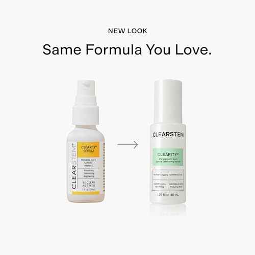CLEARSTEM - CLEARITY The Blackhead Dissolver Mandelic Acid Serum - Vitamin C, Turmeric, Collagen Boost - All Skin Types - Facial Skin Care Products - Gluten Free, Cruelty Free - 1 fl oz / 29ml