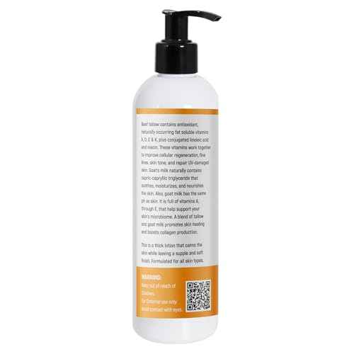 Tallow & Goat Milk Body Lotion for Sensitive Skin, Organic moisturizing Lotion - Soothes Dry skin, Goat Milk face and body Moisturizer - Handmade Tallow for skin cream (12 OZ, Unscented)