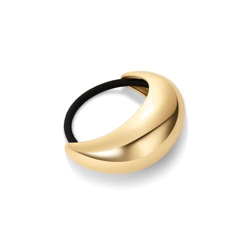 PAVOI 14K Yellow Gold Plated Waterproof Chunky Metal Hair Band Ponytail Holders for Women - Stainless Steel Statement Cuff Fashion Accessories - Stretchy Gold Hair Ties