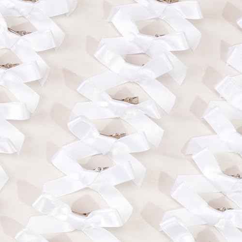 25PCS White Mini Bows Ribbon Clips,2'' Tiny White Bow Barrettes,Hair Bow Satin Hair Ribbon for Women & Girls' Hair Accessories