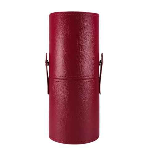 Portable Makeup Brush Case,Pu Leather Makeup Brush Holder with Button,Travel Cup Storage Dustproof Makeup Cosmetic Bags for Women (Red)