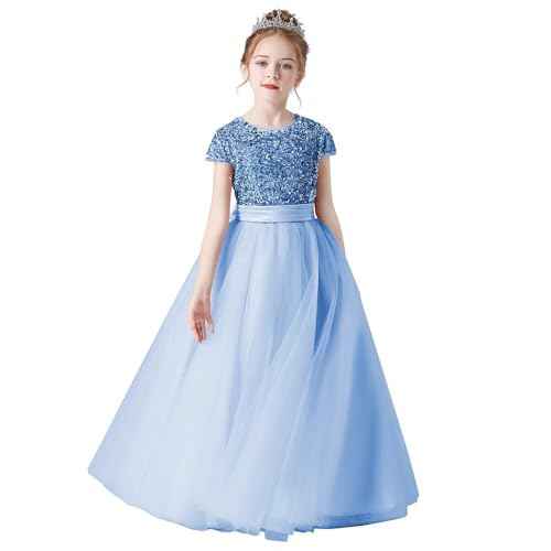 Flower Girl Dresses Wedding Bridesmaid Sequins Tulle Puffy Skirt Girls Birthday Party Pageant Gown Floor Length