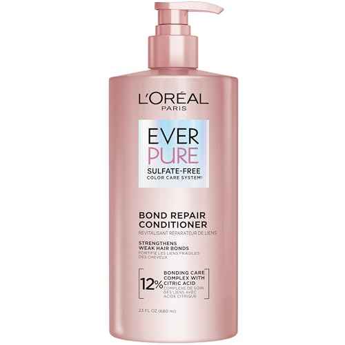 L'Oreal Paris Bond Repair Sulfate Free Conditioner for Damaged Hair, Strengthening Hair Care with Citric Acid, Repairs Weak Hair Bonds, EverPure, 23 Fl Oz