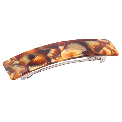 French Amie Oblong Handmade 3.5" Celluloid Automatic Hair Clip Barrette French Hair Clip for Girls Strong Hold Hair Clips for Women No Slip Durable Paris Hair Accessories, Made in France (Caramel)