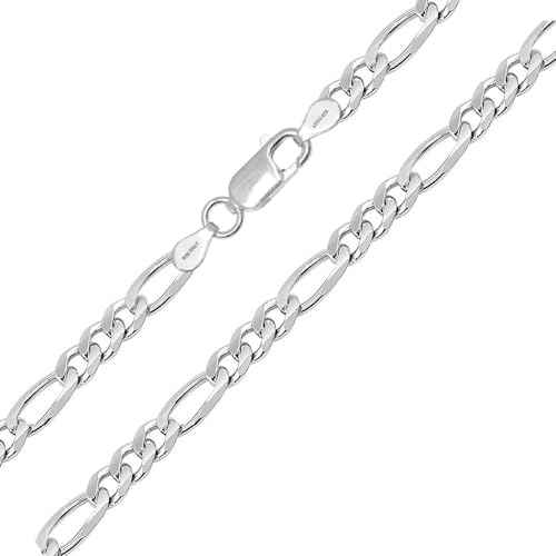 LeCalla Italian 925 Sterling Silver, 18K Gold Plated & Rhodium Plated 3.5MM Solid Diamond-Cut Figaro Link Chain Necklace for Women Men (16, 18, 20, 22, 24, 26 Inches), Made in Italy