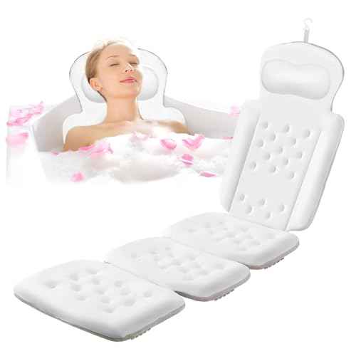 Luxury Full Body Bath Pillow for Bathtub, Bath Pillows for Tub with Mesh Laundry Bag, Cushion for Bathtub Headrest Neck Back Support - 5D Air Mesh & Quick Drying | White 63" x 16"