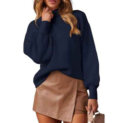 WEACZZY Women's 2025 Fall Fashion Casual Sweaters Mock Neck Long Lantern Sleeve Lightweight Knit Pullover Sweater Tops