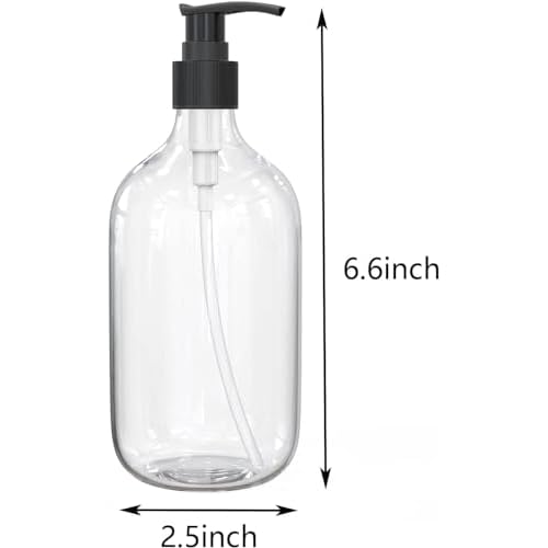 10 Ounce Clear Plastic Pump Bottle Dispenser, Refillable Empty Bottle Container with Pump for Essential Oil Soap Lotion Shampoo, 6 Pcs