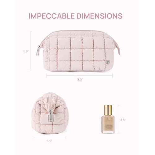 Telena Puffer Makeup Bags for Women, Nylon Puffy Padded Make Up Bags for Women Makeup Organizer Case, Wide-open Makeup Pouch Travel Essentials (Pink-2)