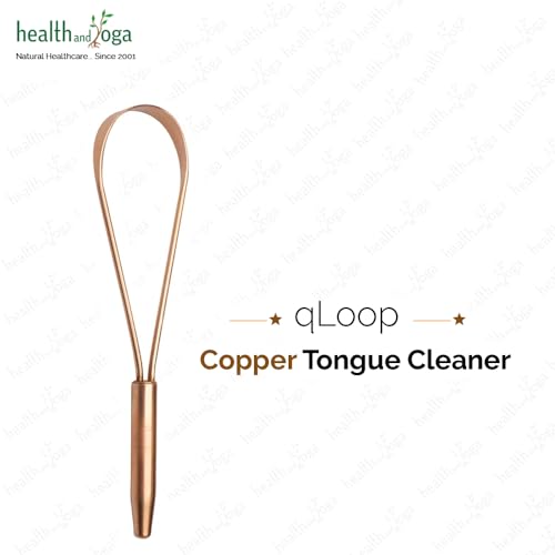 HealthAndYoga™ qLoop Copper Tongue Cleaner – Easy One Hand Use – Larger Surface Coverage – Ayurvedic Copper Health for Fresh Breath and Total Oral Hygiene (Single)