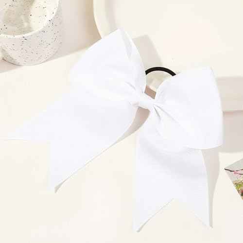 2Pcs Cheer Bows - Ponytail Holder Elastic Band Bows - Hair Accessories for Girls - Softball & Cheerleading (8inch, White & Black)
