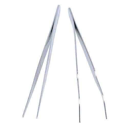 2 Nail Art Tweezers Curved Straight Pointed Ongles (silver)