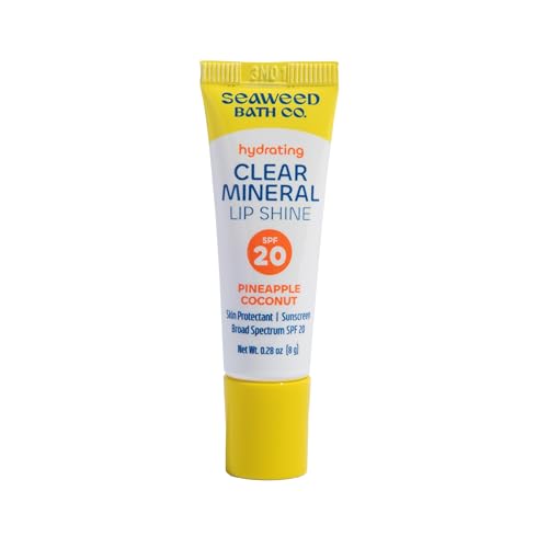 Seaweed Bath Co. Hydrating Clear Mineral Lip Shine SPF 20 Sunscreen Zinc Oxide Lip Balm, .35 Oz, Moisturizing Care for Dry, Chapped Lips