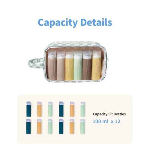 Narwey Clear Toiletry Bags for Traveling Women Men, Clear Travel Bags for Toiletries Makeup Bag Cosmetic Bag with Zipper, Make Up Organizer, Skincare Bag (Mint Green Checkerboard)