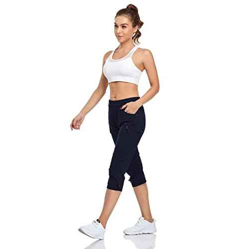 GymBrave Women's Hiking Cargo Pants Quick Dry Outdoor Camping Capris Water Resistant UPF 50 with Zipper Pockets