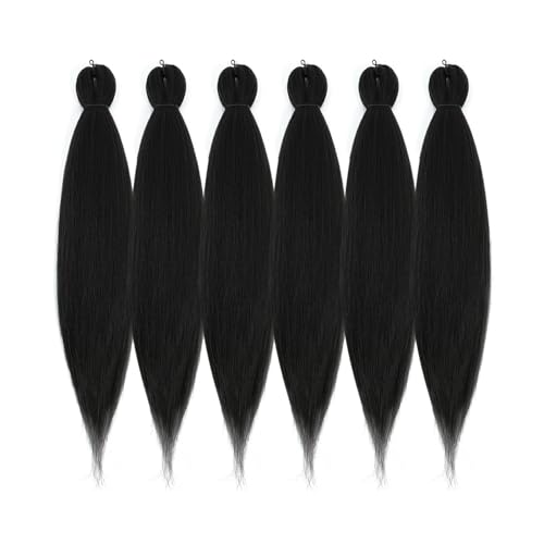 DIFUNEE Pre-stretched Braiding Hair - 24 Inch 6 Packs Natural Black Long Braiding Hair For Twist or Box Braids, Yaki Texture Hot Water Setting Synthetic Braiding Hair Extensions (24 Inch, 1B-6P)