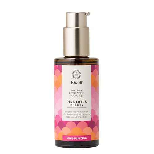 khadi PINK LOTUS BEAUTY Ayurvedic Hydrating Body Oil - Balancing & moisturizing sensual oil - 100% plant-based & natural - 3.38 fl oz