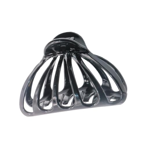 Parcelona French Octopus Black Wide Flat Teeth Bun Cover Celluloid Acetate Jaw Claw Hair Clip Clamp