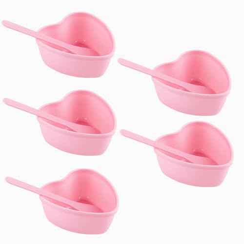 5 Pairs Pink Heart-shaped Plastic Facial Mask Mixing Bowls Set with Spatulas - DIY Skincare Mixing Tool Kit, Mud Masks, Home Salon, and Beauty Salon Use, Face Mask Applicator Tool(5Pcs)