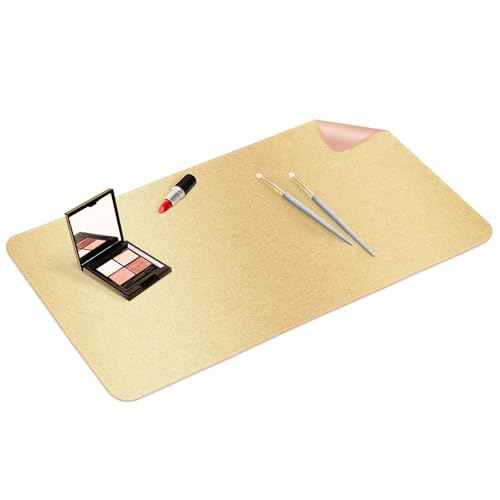 Makeup Mat for Vanity to Protect Desk Top, Dual-Sided Makeup Mat, Easy to Clean Desk Pad - Waterproof and Oilproof Vanity Accessories, 23.6 x 11.8 in (Gold and Pink)