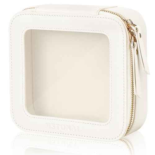 Clear Makeup Bag, Travel Toiletry Bag Cosmetic Case for Women, Waterproof Portable Small Make Up Skincare Pouch with Zipper, Compact Car Organizer Bag for Essentials, Mini Size, Ivory White