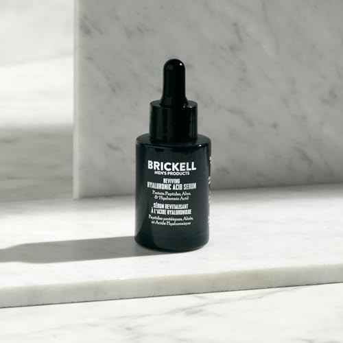 Brickell Men's Anti Aging Hyaluronic Acid Serum for Face, Day Face Serum for Men, Natural & Organic Facial Serum With Protein Peptides to Restore Collagen and Firmness, 1 Ounce, Unscented