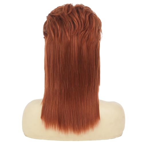 Swiking Orange Mullet Wig for Women Curly 70s 80s Rocker Shoulder Length Straight Natural Layered Hair Cosplay Halloween Synthetic Women Wigs(Orange)