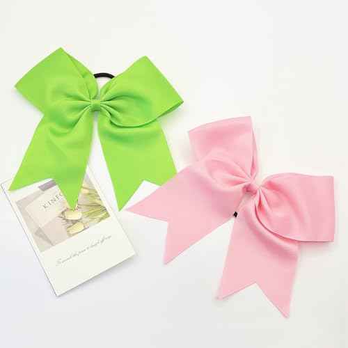 30PCS 8" Large Cheer Bows Hair Bows Ponytail Holder Handmade for Girls Teens Softball Cheerleader Sports (Neon Green)