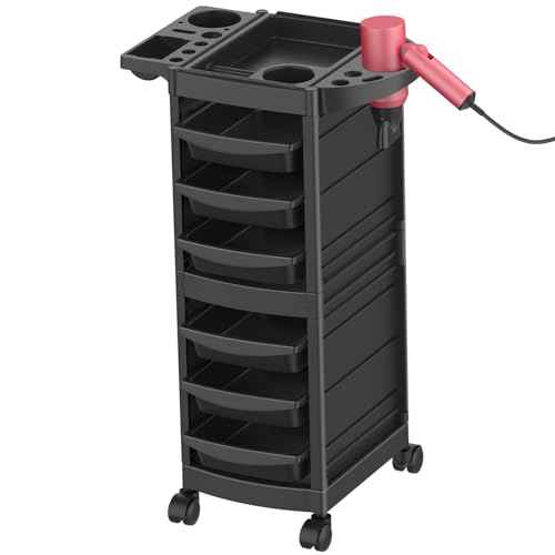 7-Layer Salon Trolley Cart with 6 Drawers, Professional Salon Rolling Cart with Wheels for Hair Stylist, Portable Barber Station with Extra Storage Space for Tattoo, Barber