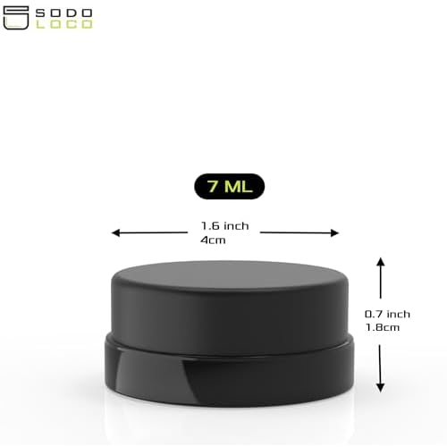 (90 Pack) 7ml Low Profile Thick Black Glass Jars with Black Lids - Airtight Containers for Oil, Lip Balm, Wax, Cosmetics